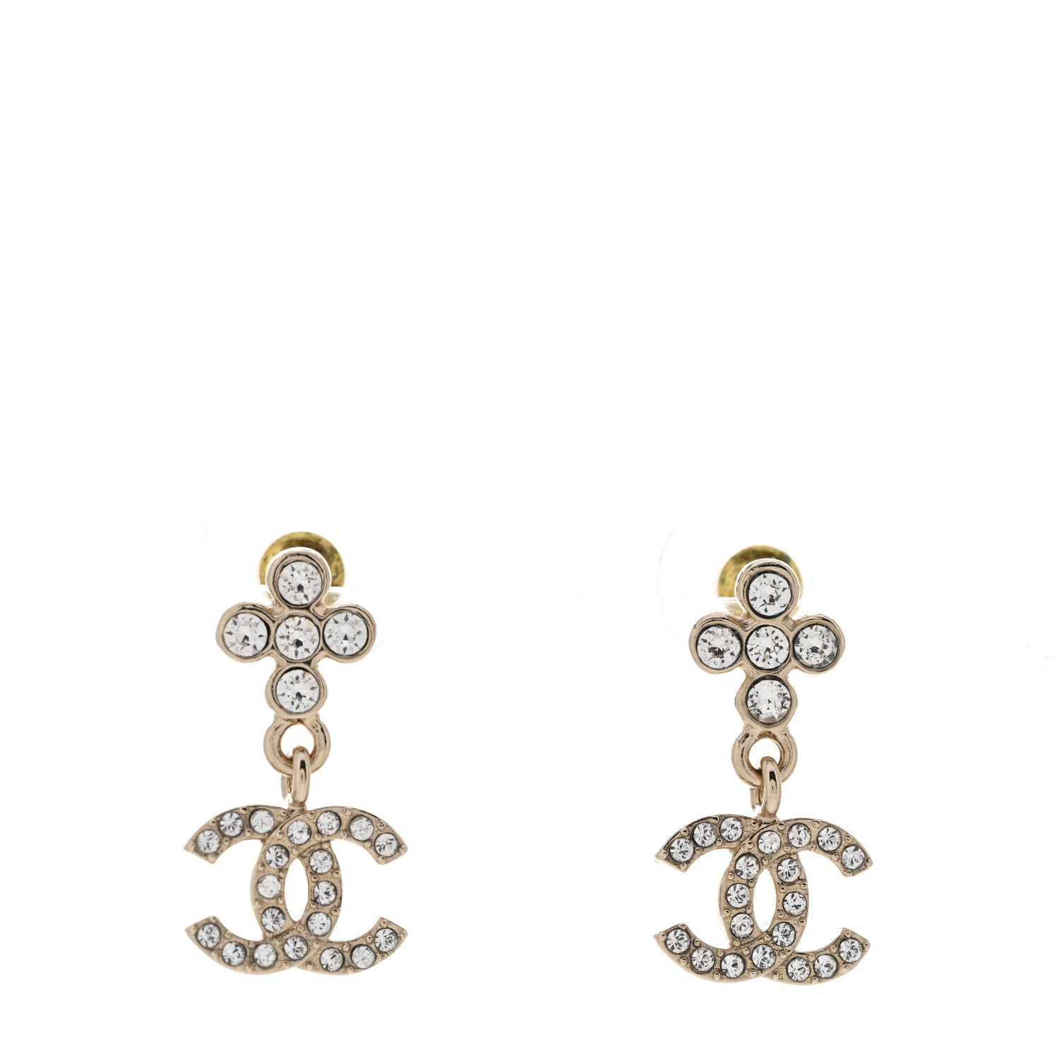Chanel Crystal CC Cross Drop Earrings Gold 1 of 4