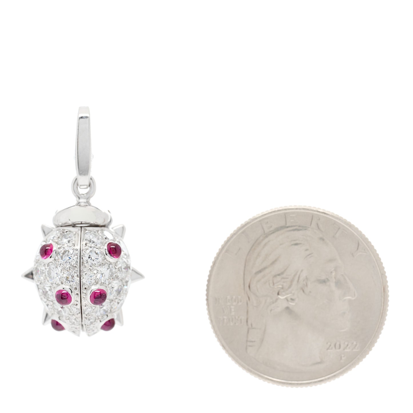 18K White Gold Diamond Ruby Ladybug Charm