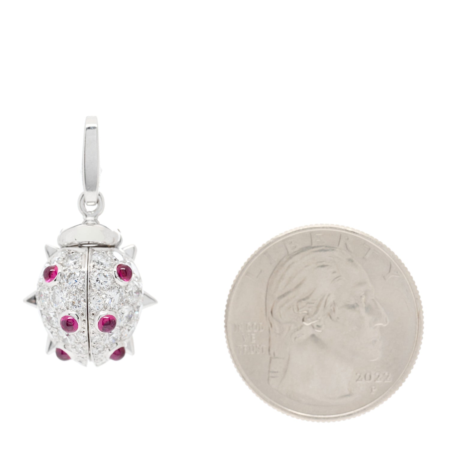 Cartier 18K White Gold Diamond Ruby Ladybug Charm 2 of 6