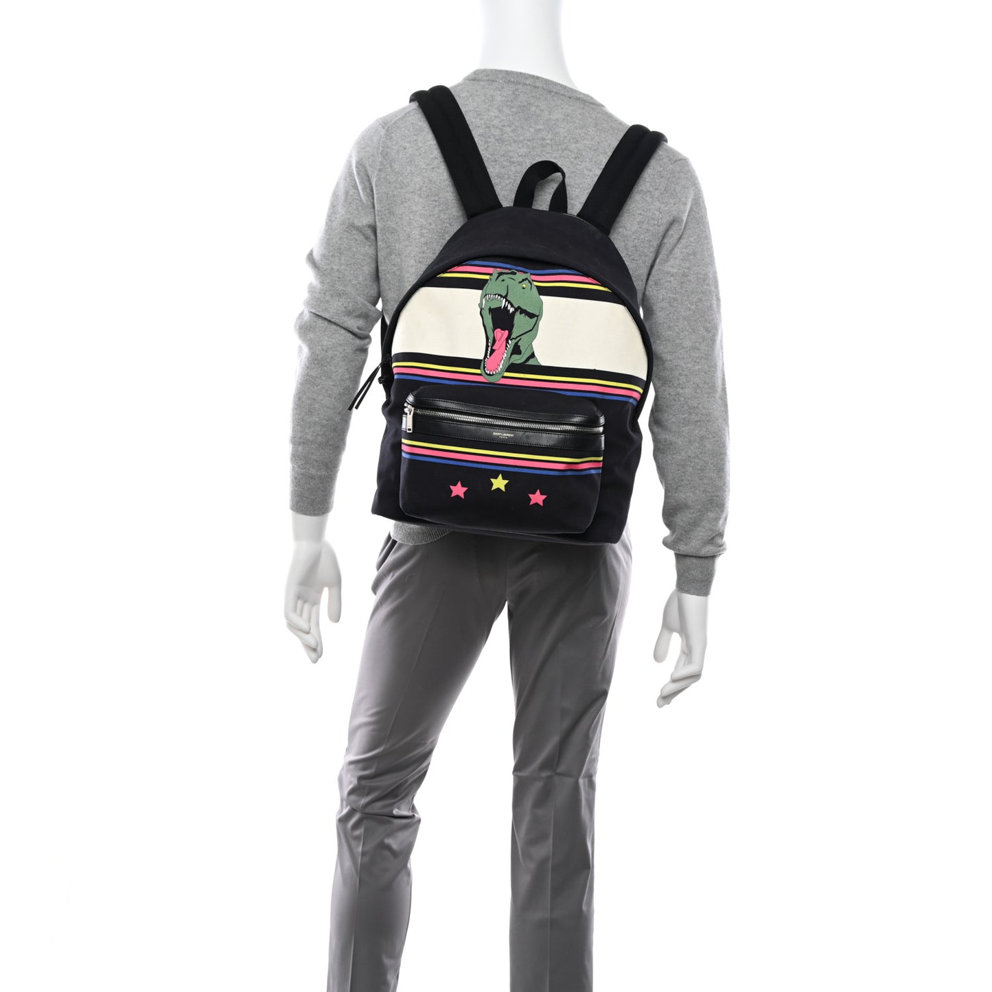 Nylon Twill Dinosaur Print City Backpack Black Multicolor