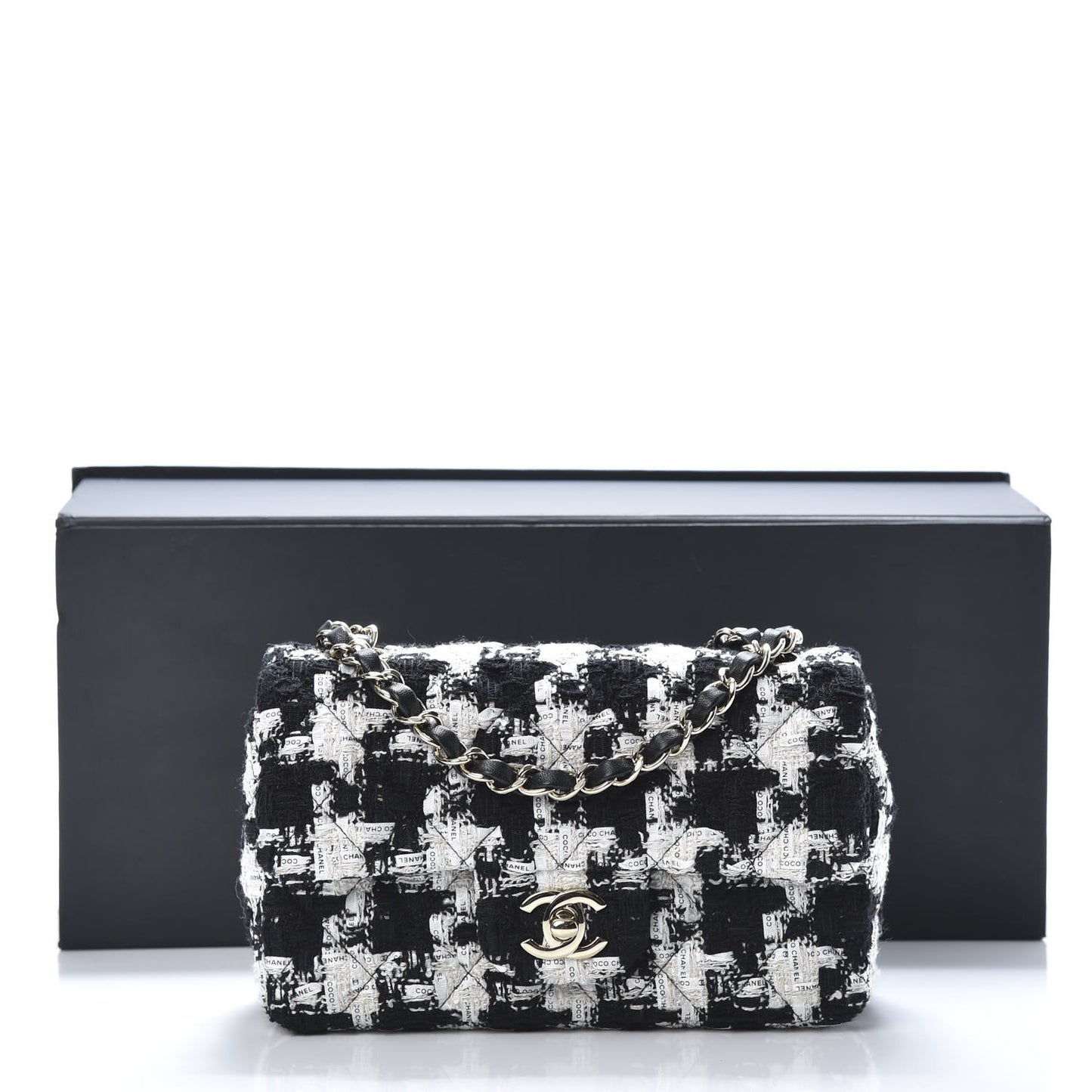 Tweed Quilted Mini Rectangular Flap Black Ecru White