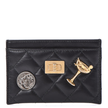 Chanel Aged Calfskin Quilted Lucky Charms Reissue Card Holder Black 1 of 9