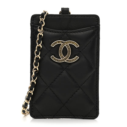 Chanel Lambskin Quilted Glitter Card Holder On Chain Black 1 of 6
