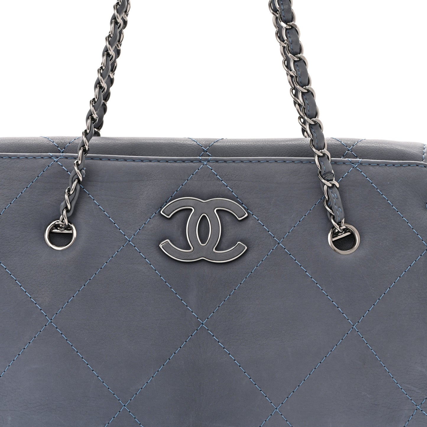 Washed Calfskin Diamond Stitch Large Hamptons Shopping Tote Blue