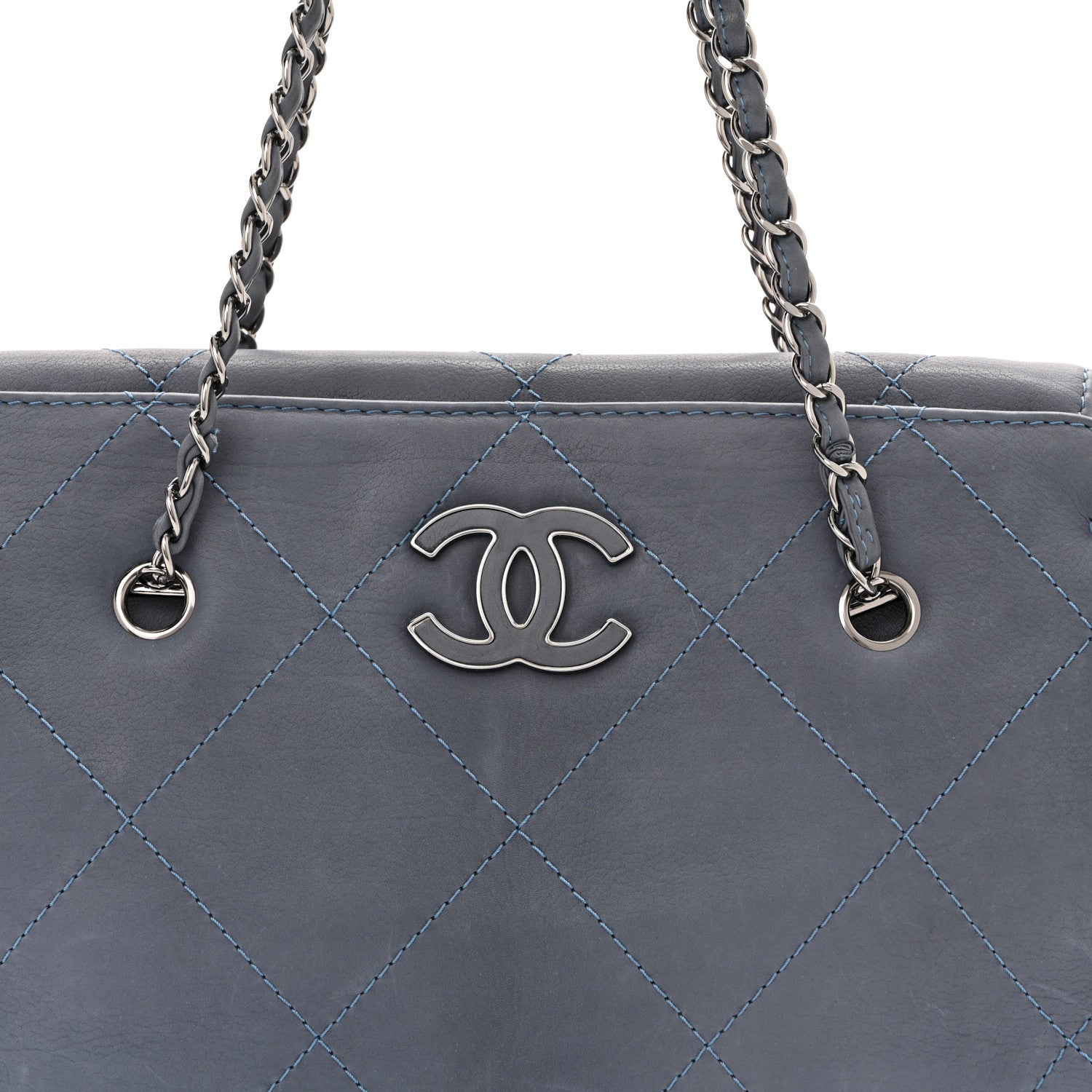 Chanel Washed Calfskin Diamond Stitch Large Hamptons Shopping Tote Blue 8 of 12