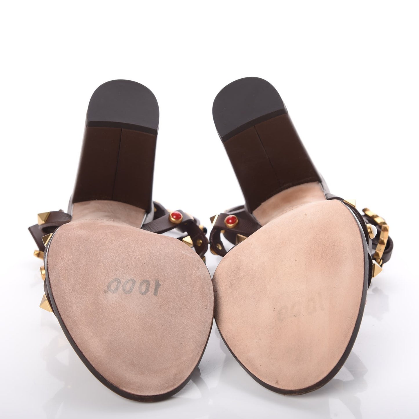 Calfskin Rockstud Rolling Cabochon 90mm City Sandals 36.5 Cacao