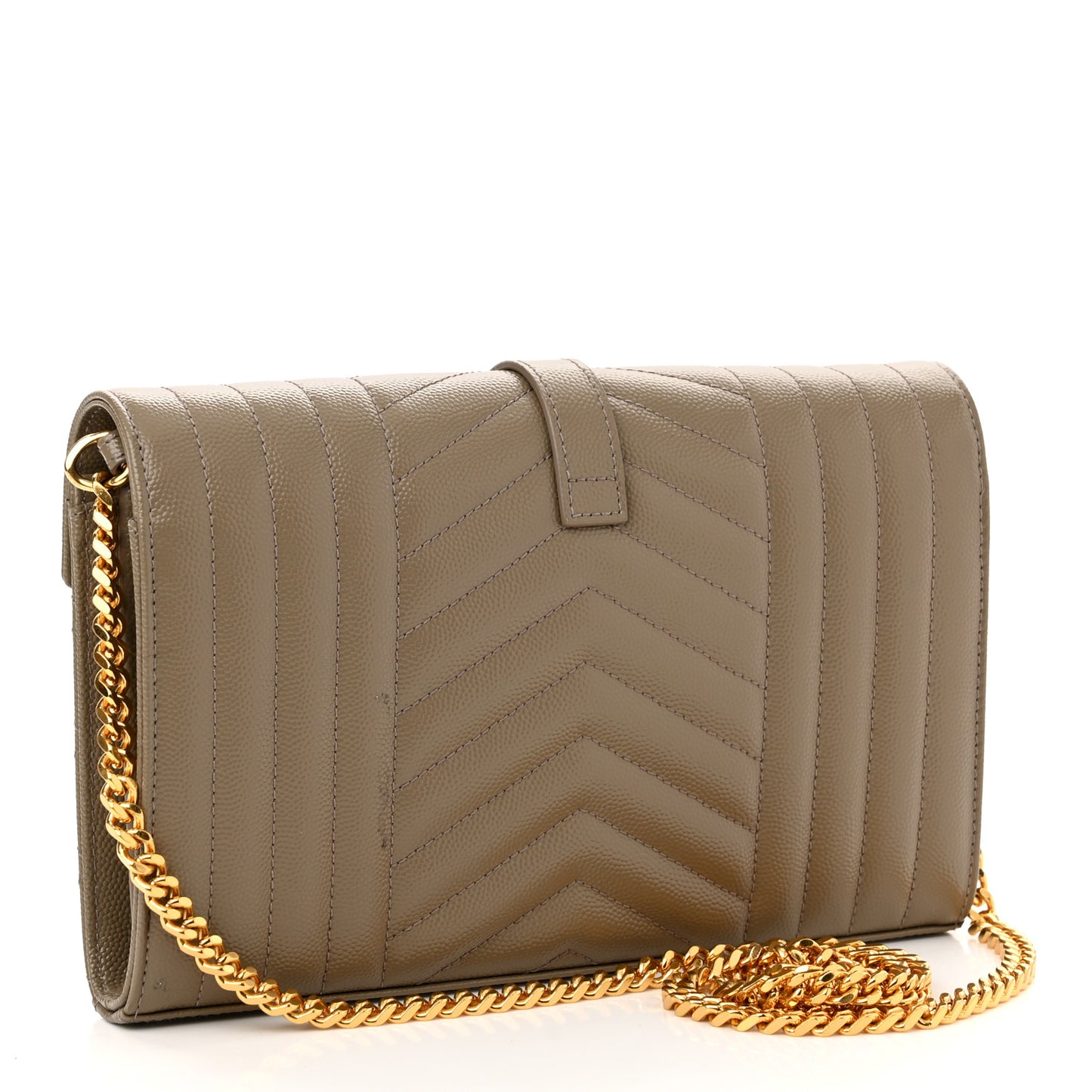 Grain De Poudre Mixed Matelasse Triquilt Monogram Chain Wallet Dark Beige