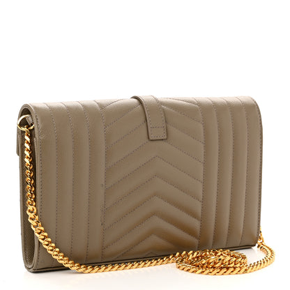 Saint Laurent Grain De Poudre Mixed Matelasse Triquilt Monogram Chain Wallet Dark Beige 2 of 11