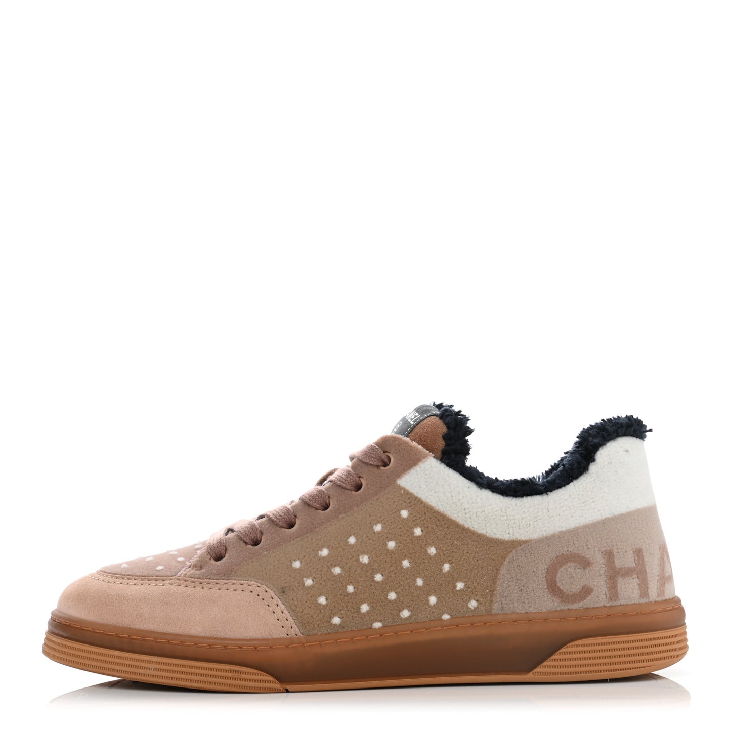 Fabric Suede Calfskin Logo Sneakers 41 Beige Black White