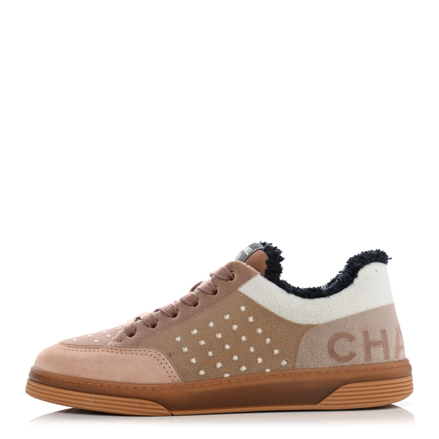 Chanel Fabric Suede Calfskin Logo Sneakers 41 Beige Black White 1 of 14