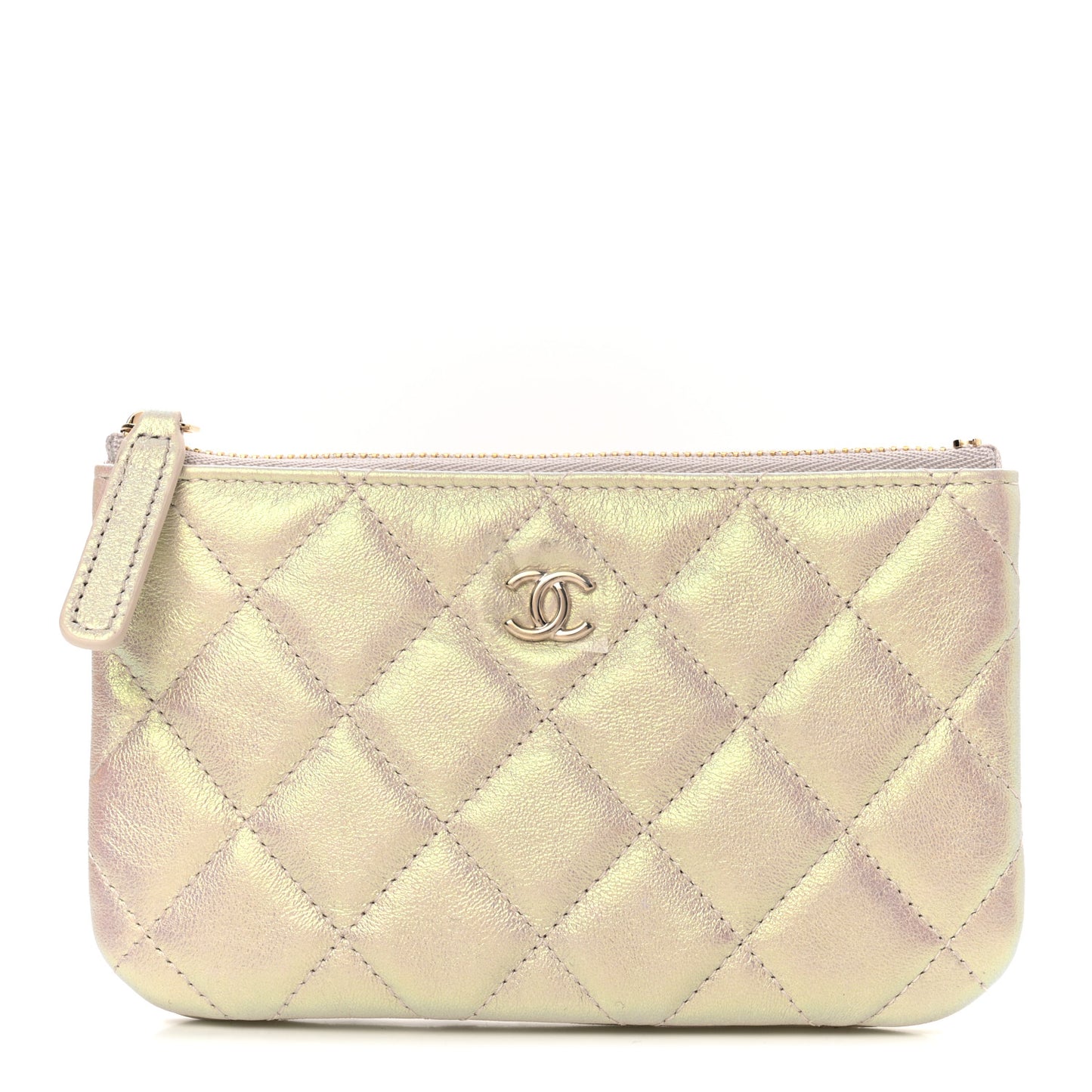 Iridescent Lambskin Quilted Small Cosmetic Case Ivory