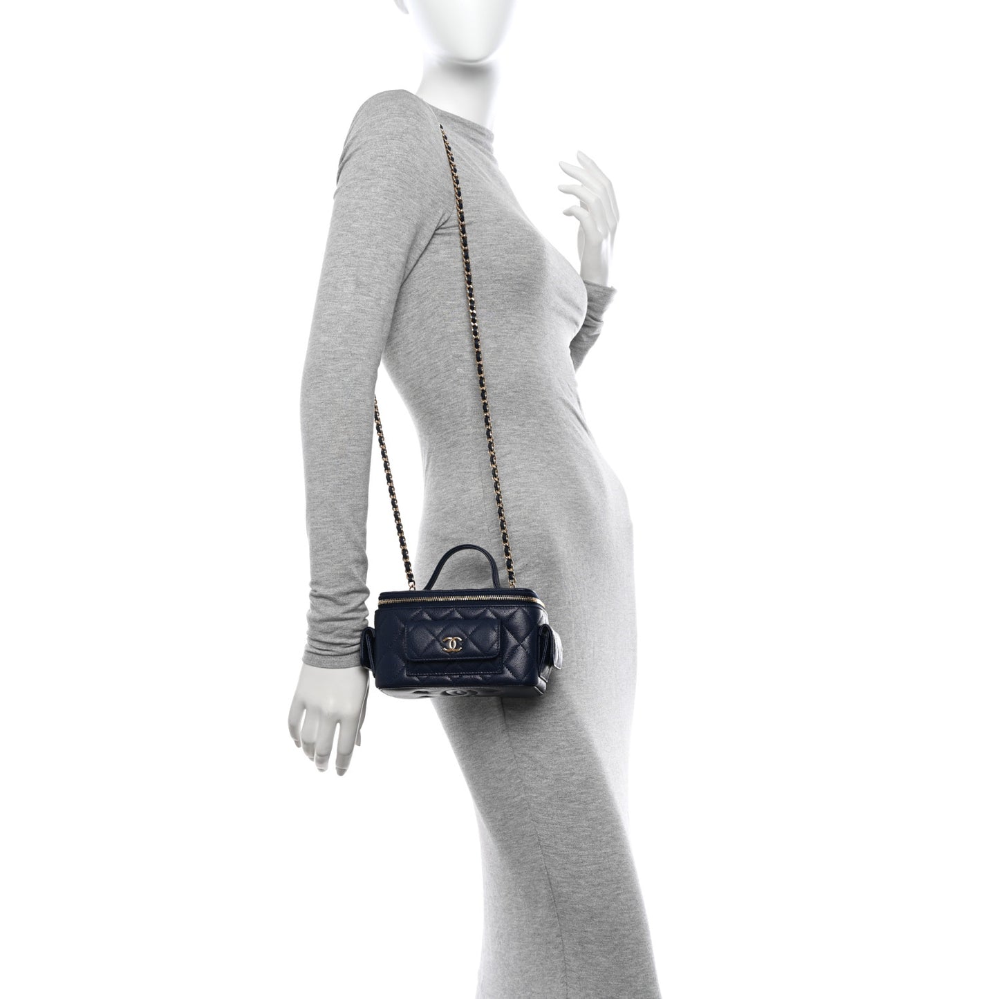 Caviar Quilted Polly Pocket East West Top Vanity With Chain Navy
