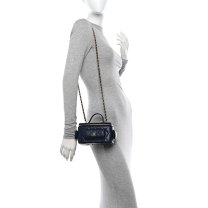 Chanel Caviar Quilted Polly Pocket East West Top Vanity With Chain Navy 3 of 11
