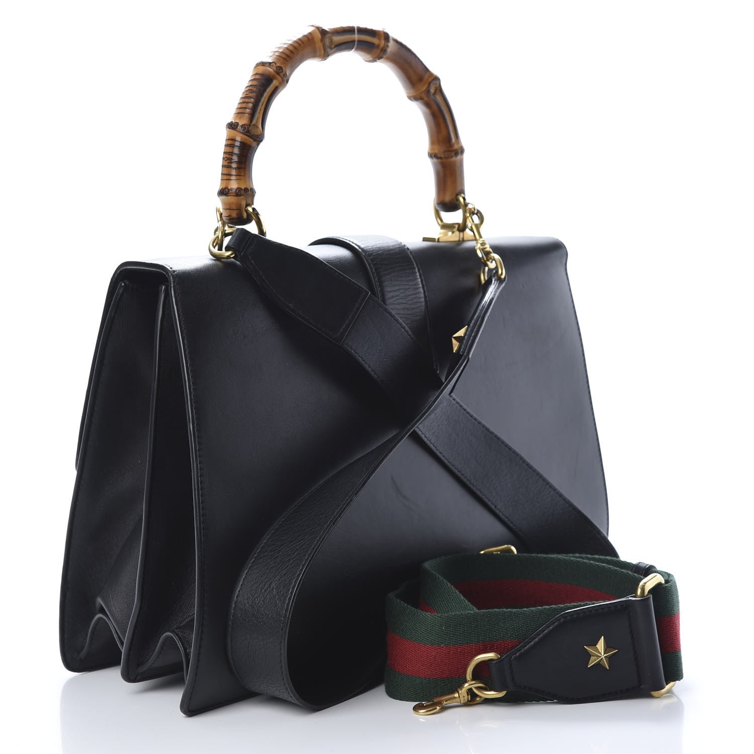 Gucci Calfskin Bamboo Web Large Dionysus Top Handle Bag Black Bright Evergreen Hibiscus Red 3 of 15