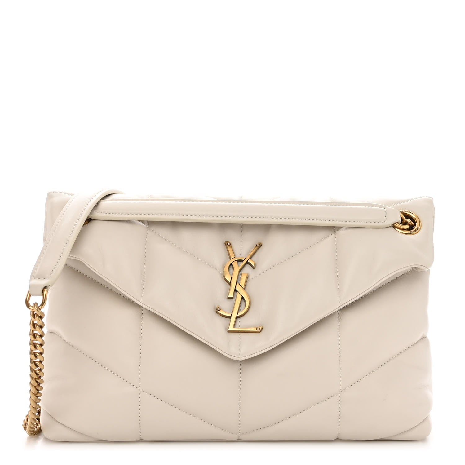 Saint Laurent Lambskin Quilted Small Loulou Puffer Monogram Chain Satchel Crema Soft 1 of 9