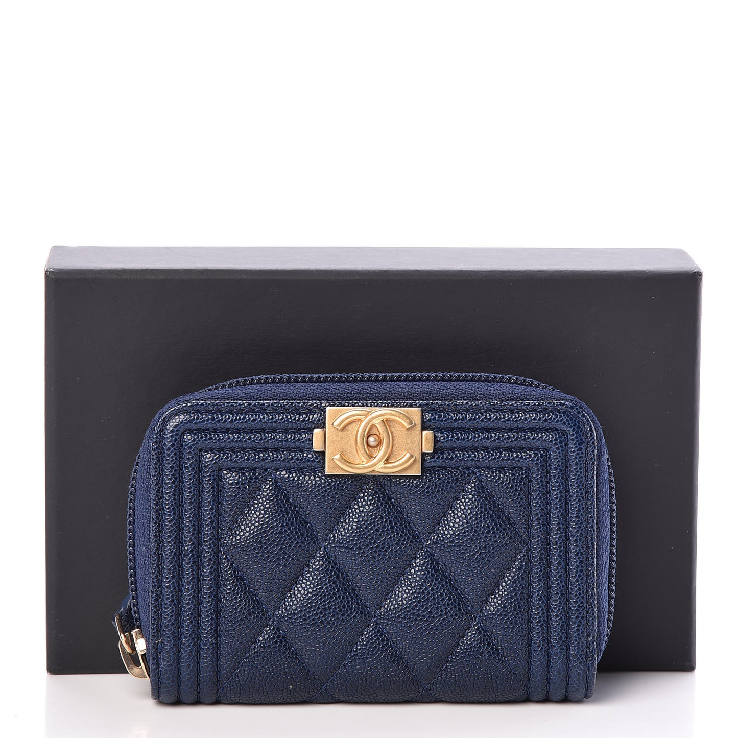 Caviar Quilted Boy Zip Around Coin Purse Wallet Navy
