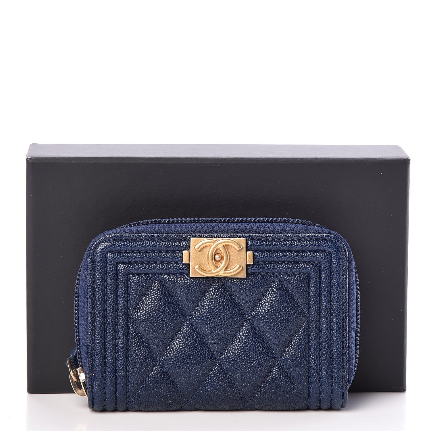 Chanel Caviar Quilted Boy Zip Around Coin Purse Wallet Navy 8 of 8