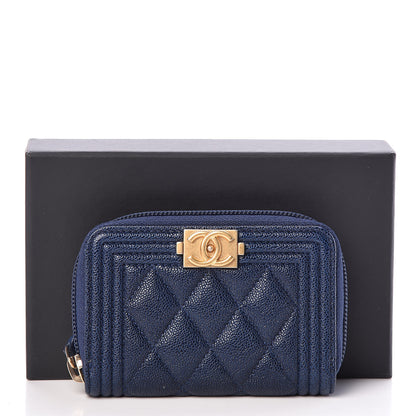 Chanel Caviar Quilted Boy Zip Around Coin Purse Wallet Navy 8 of 8