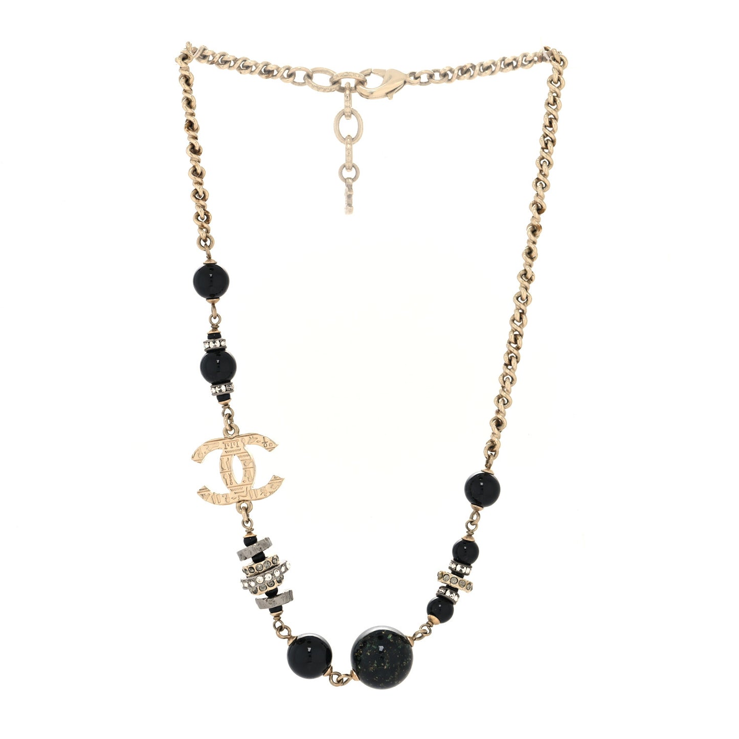 Crystal Bead Scarab CC Choker Necklace Black