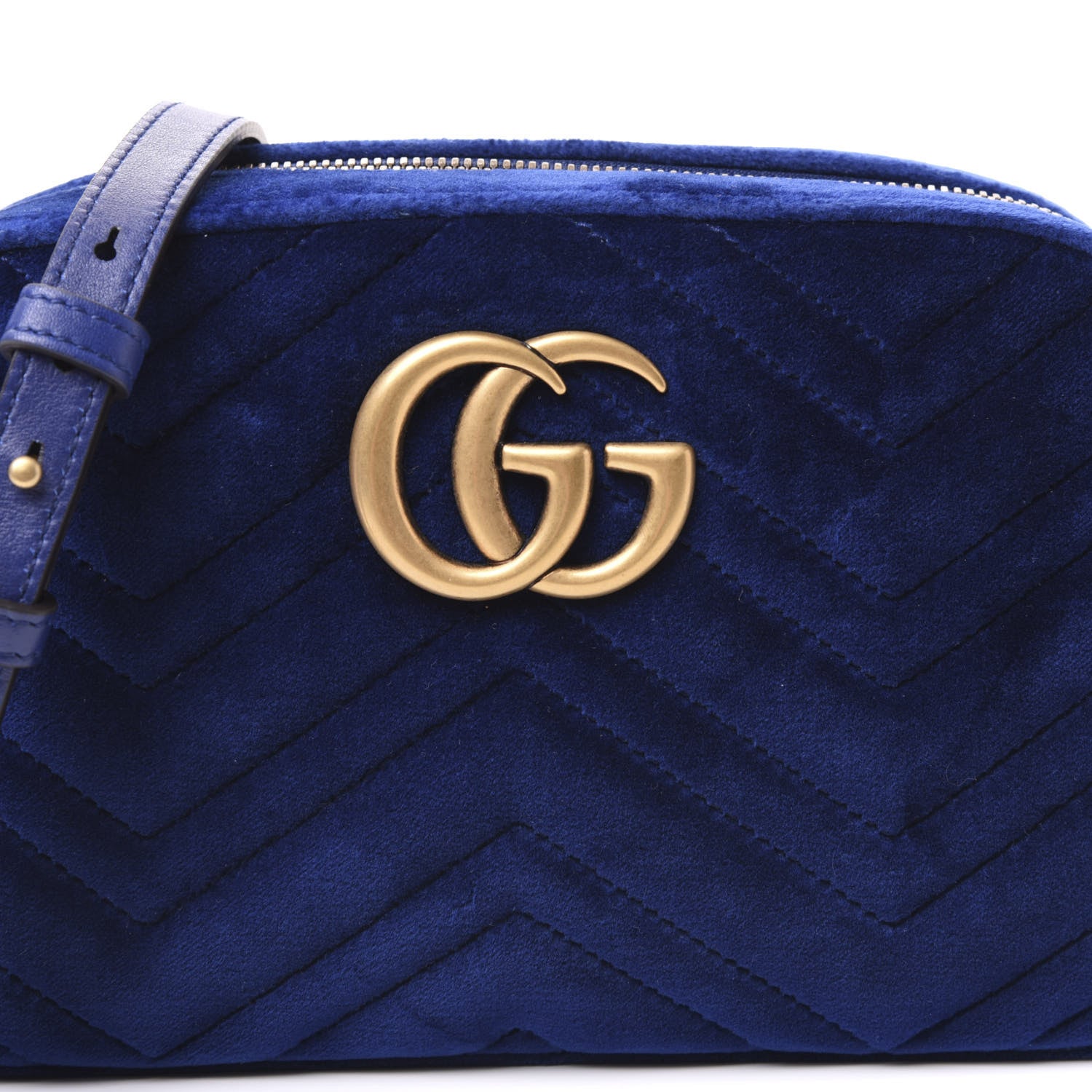 Gucci Velvet Matelasse Small GG Marmont Chain Shoulder Bag Cobalt 10 of 10