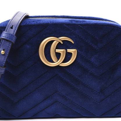 Gucci Velvet Matelasse Small GG Marmont Chain Shoulder Bag Cobalt 10 of 10