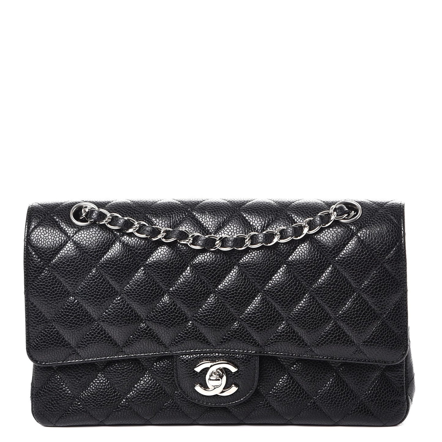 Caviar Quilted Medium Double Flap Black