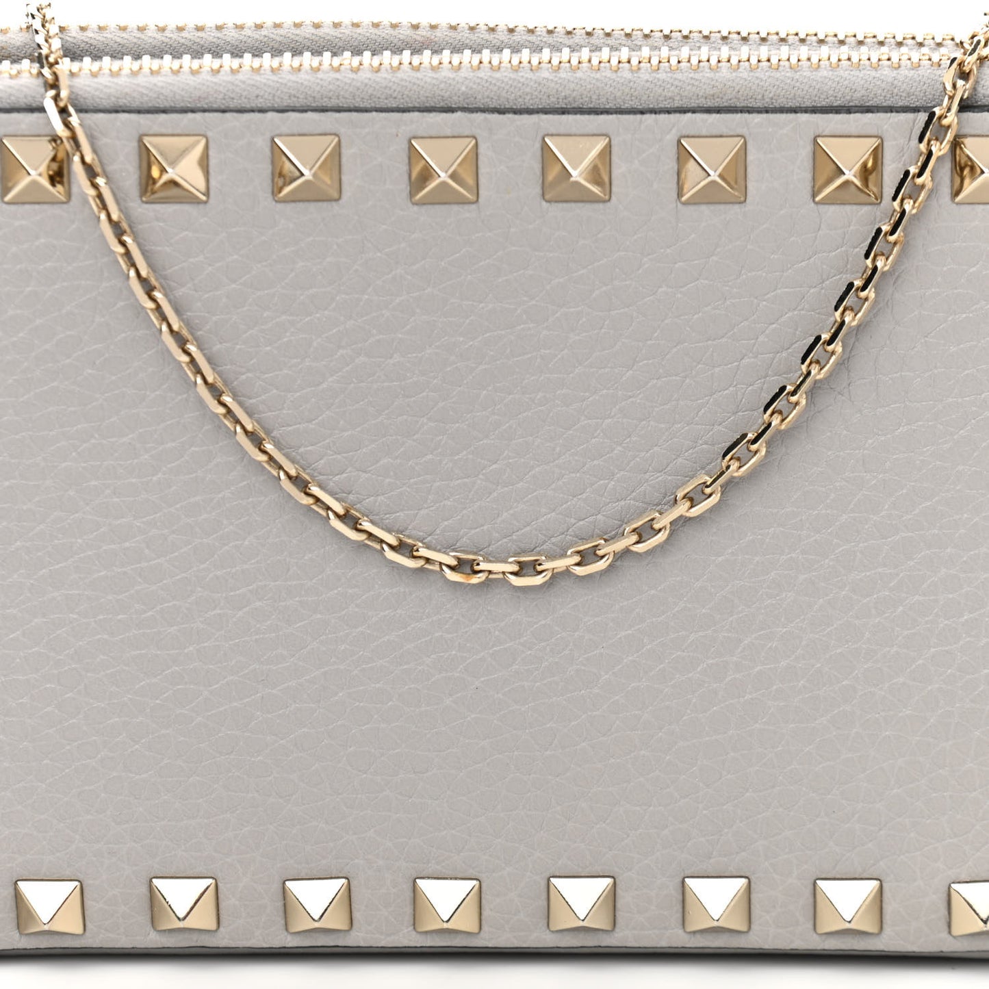 Pebbled Calfskin Rockstud Double Zip Camera Crossbody Bag Grey