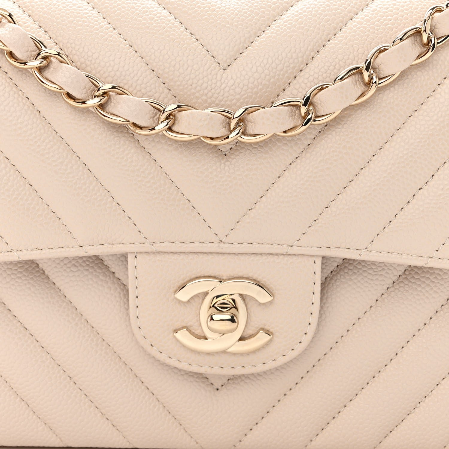 Chanel Caviar Chevron Quilted Small Double Flap Beige 8 of 11