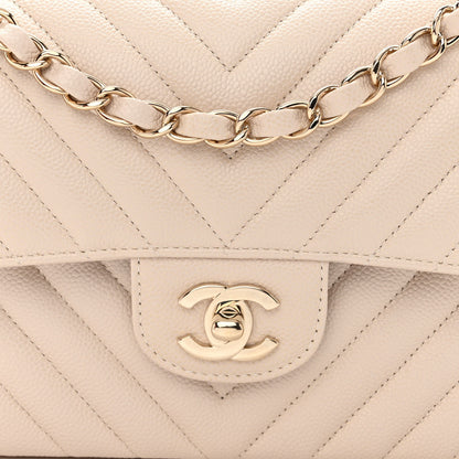 Chanel Caviar Chevron Quilted Small Double Flap Beige 8 of 11