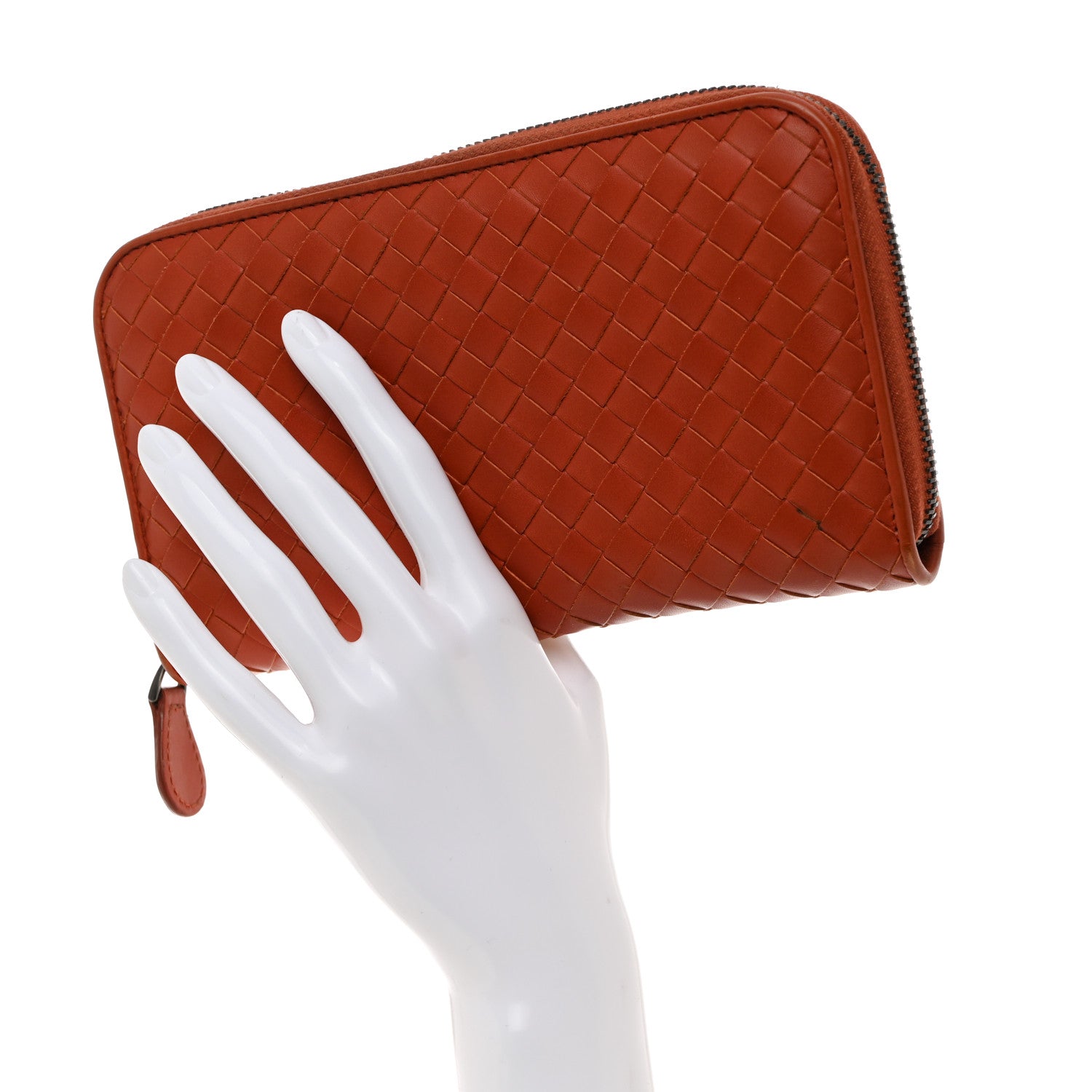 Bottega Veneta Nappa Intrecciato Zip Around Wallet Rust 2 of 11
