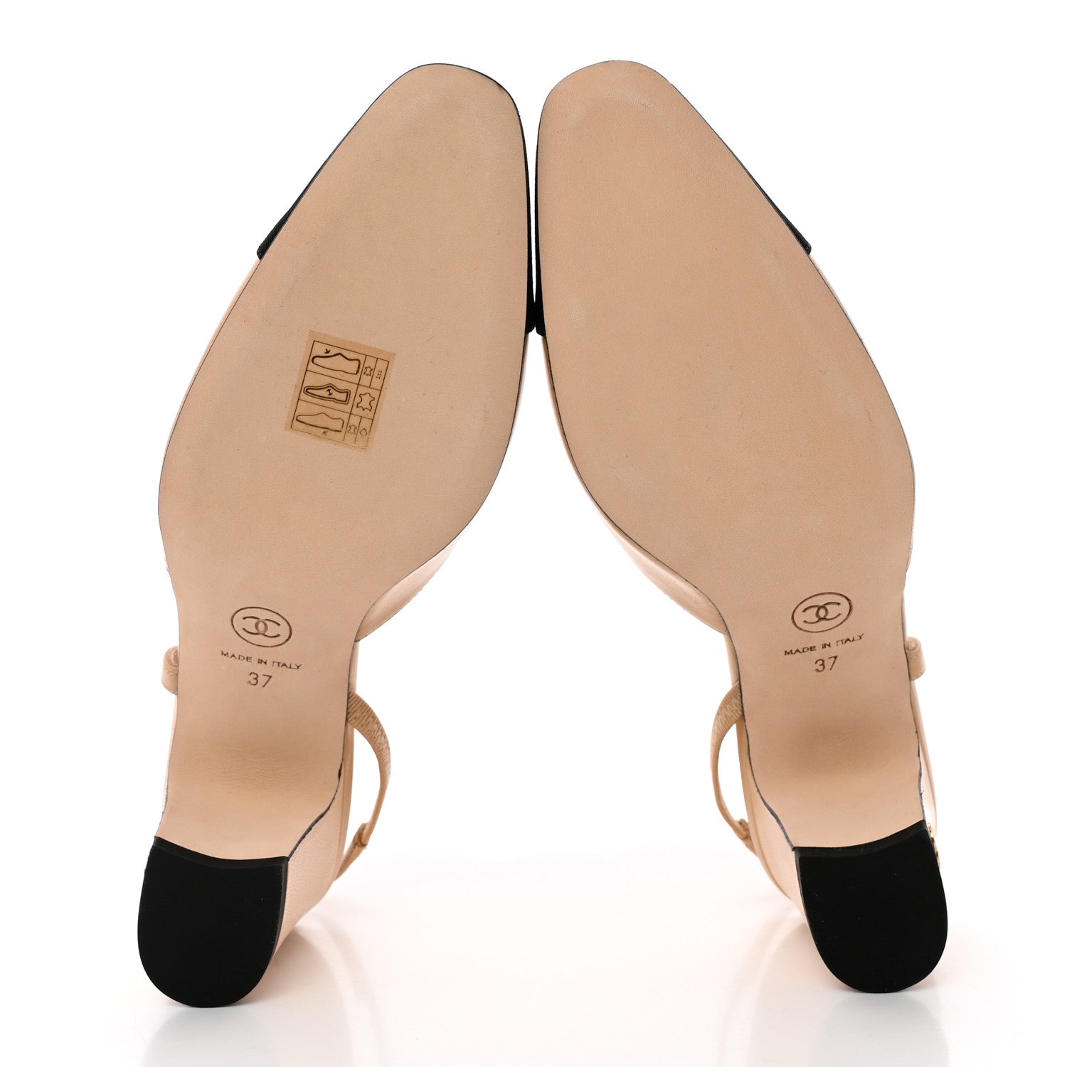 Chanel Goatskin Grosgrain Cap Toe CC Slingback Pumps 37 Beige Black 5 of 11