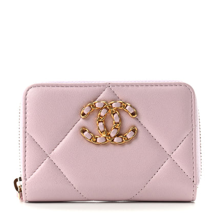 Chanel Lambskin Quilted Chanel 19 Zip Around Coin Purse Wallet Light Pink 1 of 7