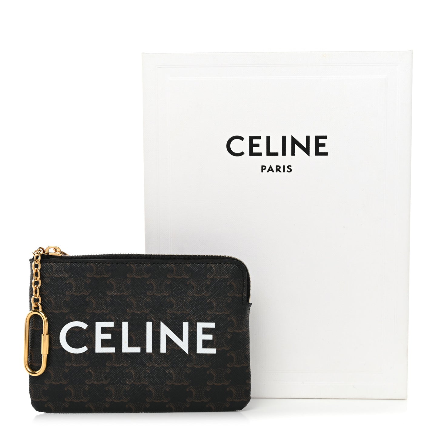 Triomphe Canvas Logo Coin and Card Pouch With Hook Black