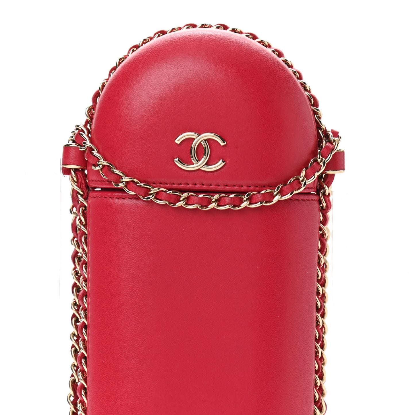 Lambskin Chain Around Phone Holder Red