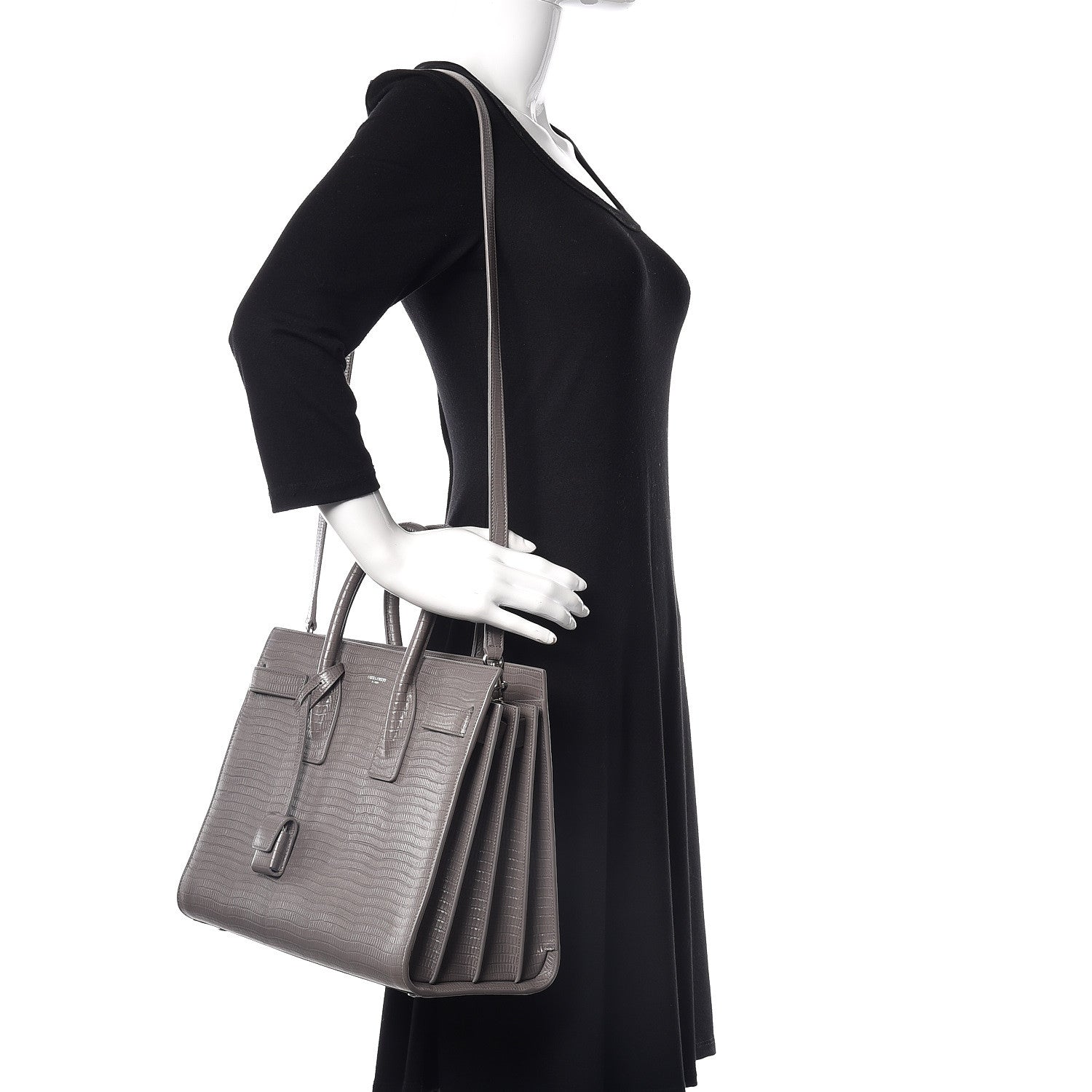 Saint Laurent Lizard Calfskin Embossed Small Sac De Jour Fog 2 of 12