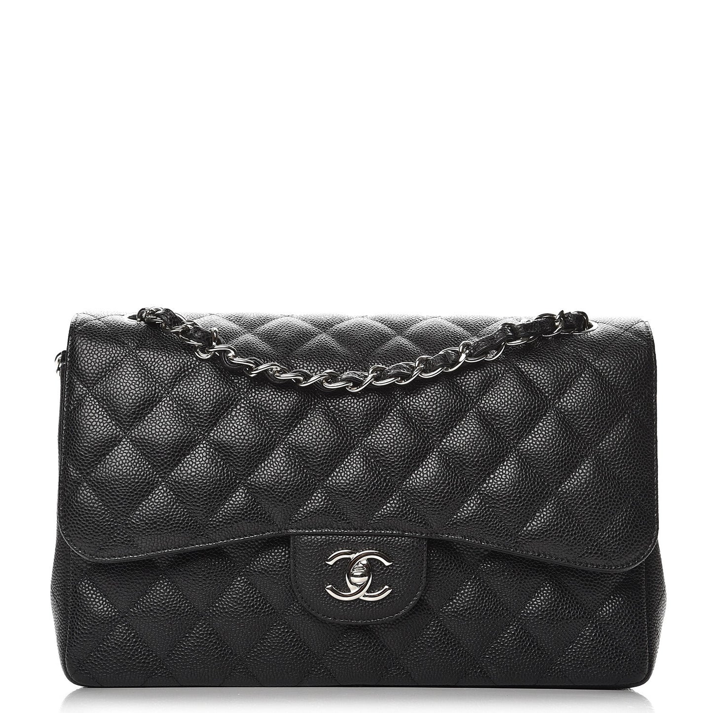 Caviar Quilted Jumbo Double Flap Black
