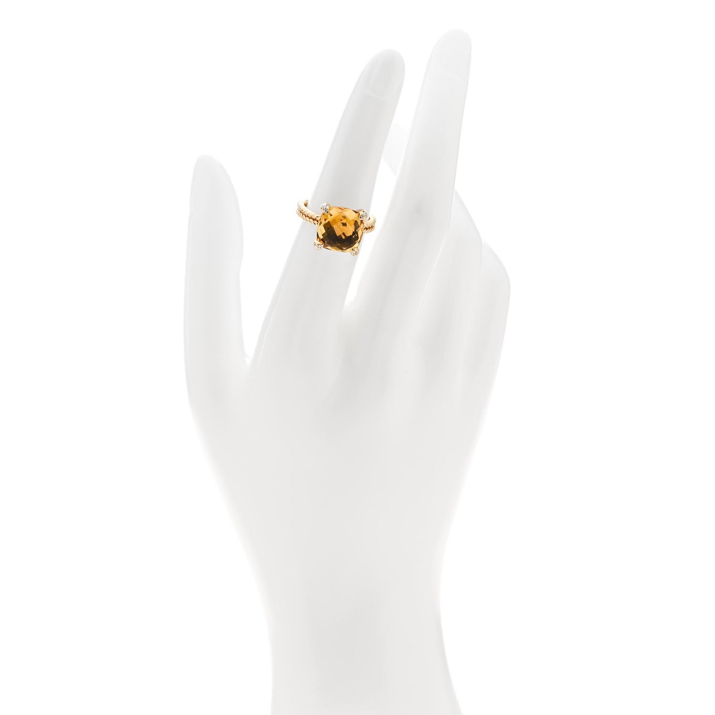 18K Yellow Gold Diamond Citrine 11mm Chatelaine Ring 50 5.5