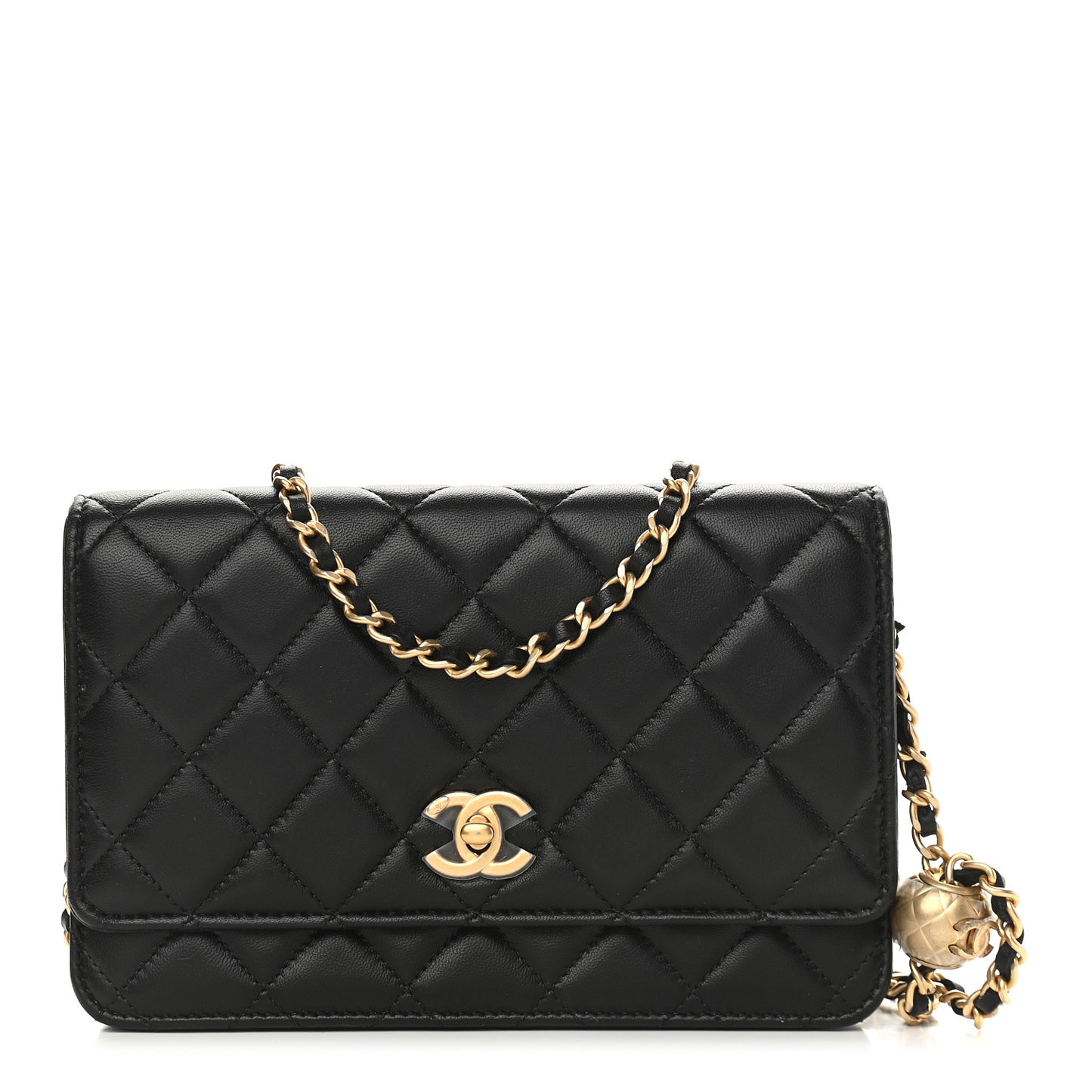 Lambskin Quilted CC Pearl Crush Wallet on Chain WOC Black