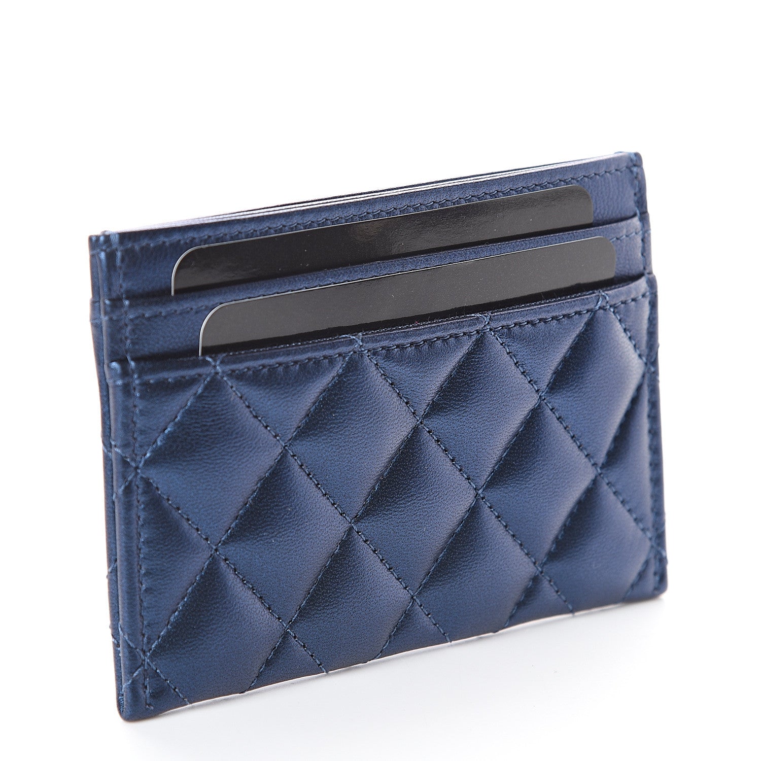 Chanel Metallic Lambskin Quilted Card Holder Navy 2 of 7