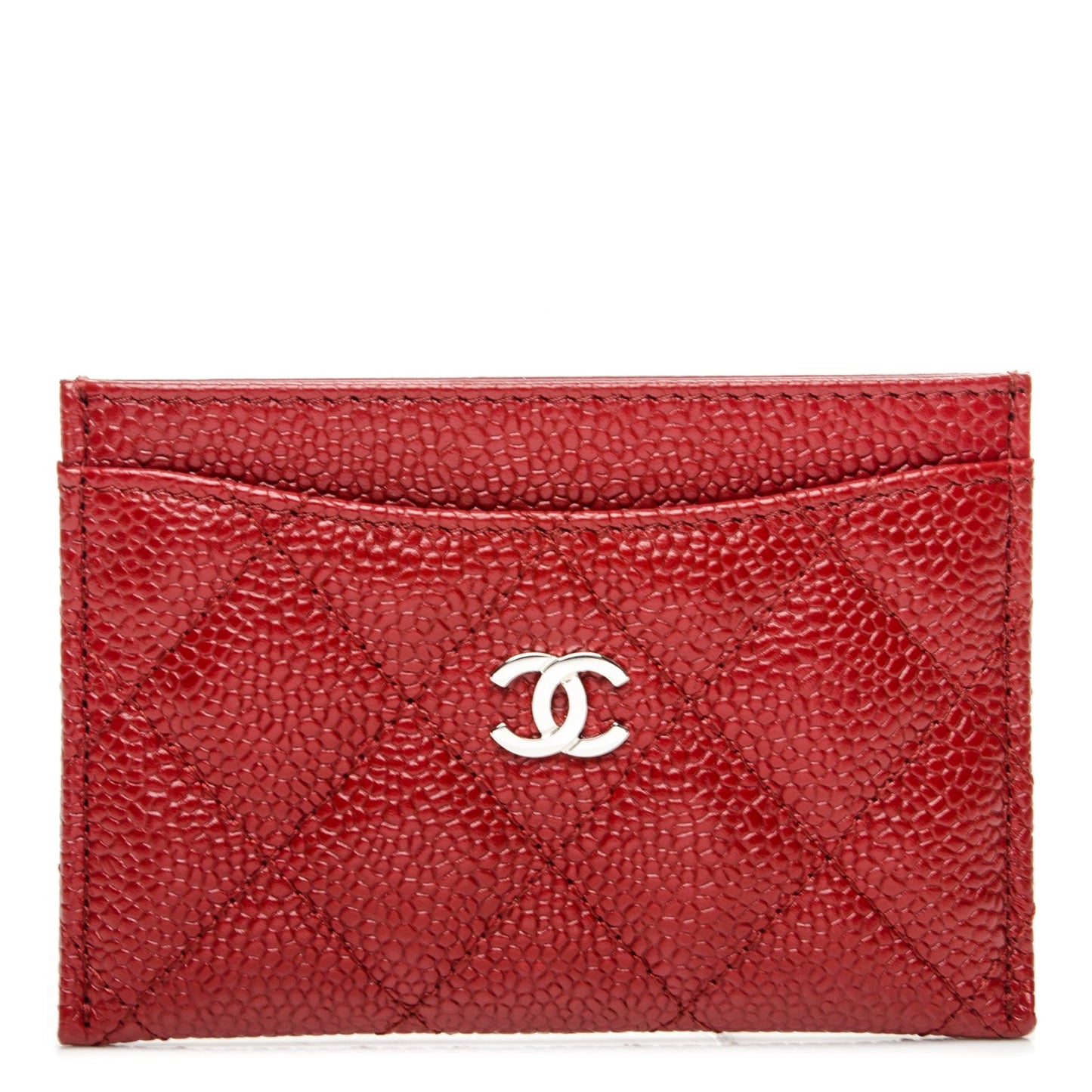 Caviar Quilted Card Holder Red