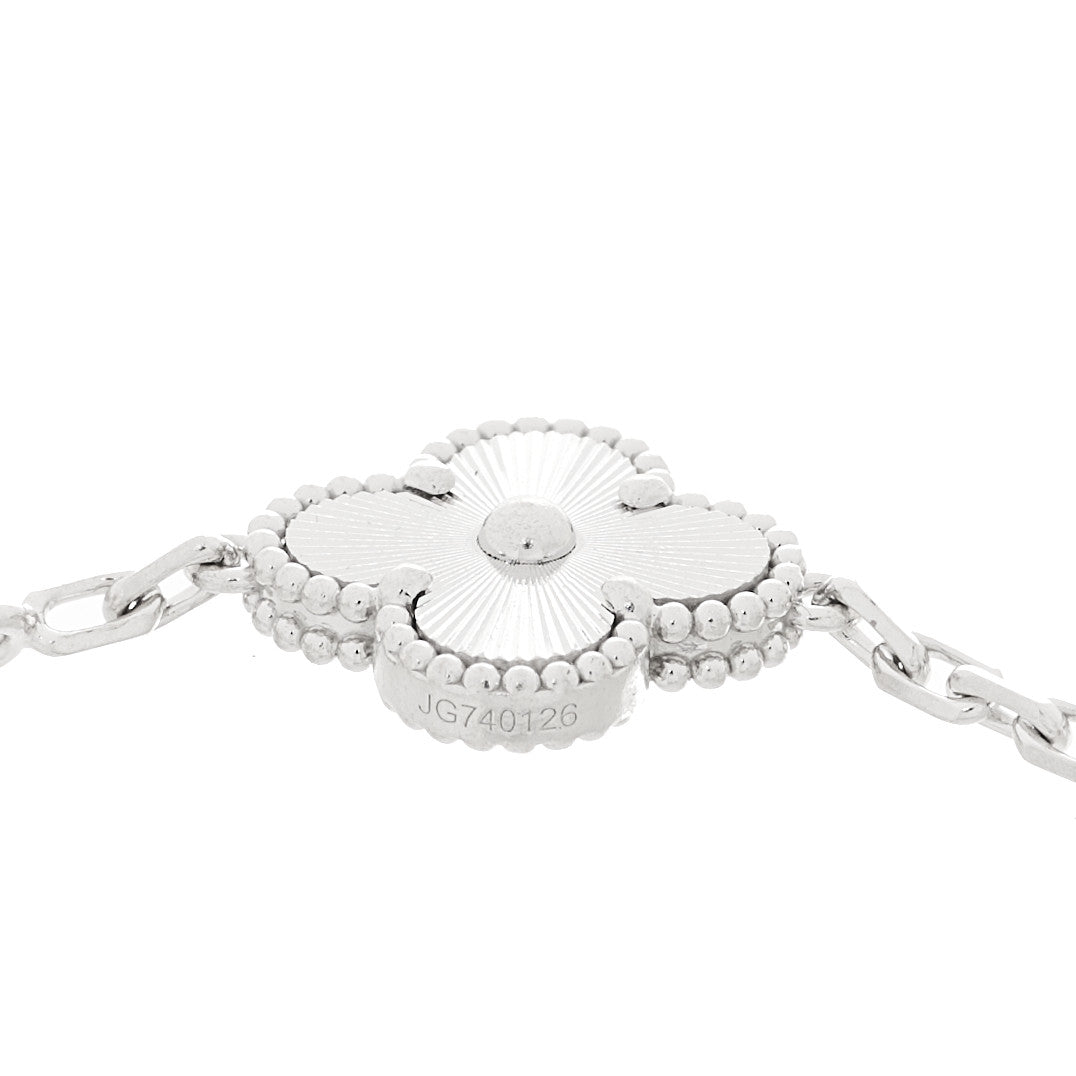 Van Cleef & Arpels 18K White Gold 5 Motifs Guilloche Vintage Alhambra Bracelet 3 of 4