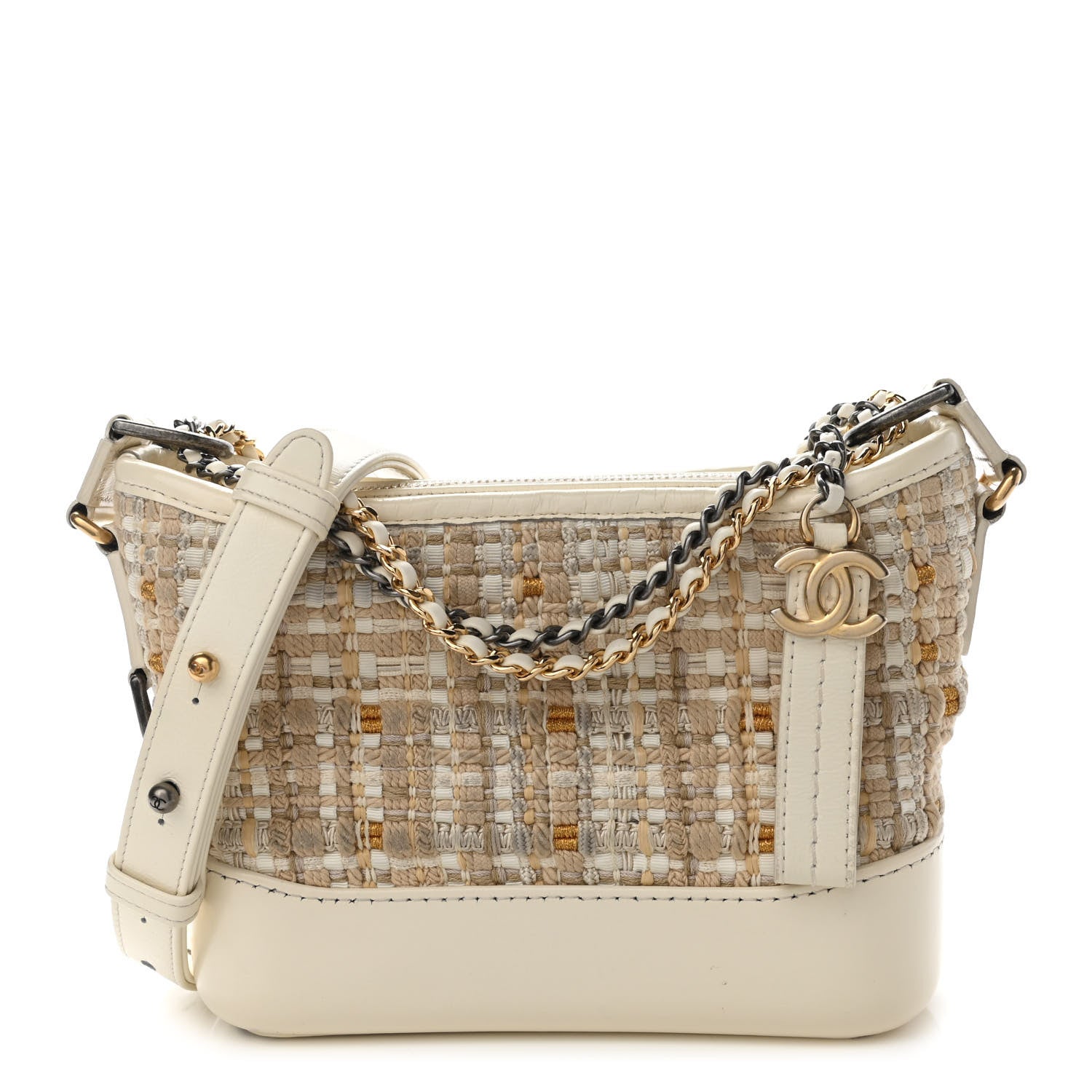 Chanel Woven Nylon Calfskin Quilted Small Gabrielle Hobo Beige Ivory 1 of 10