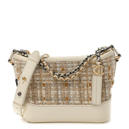 Chanel Woven Nylon Calfskin Quilted Small Gabrielle Hobo Beige Ivory 1 of 10