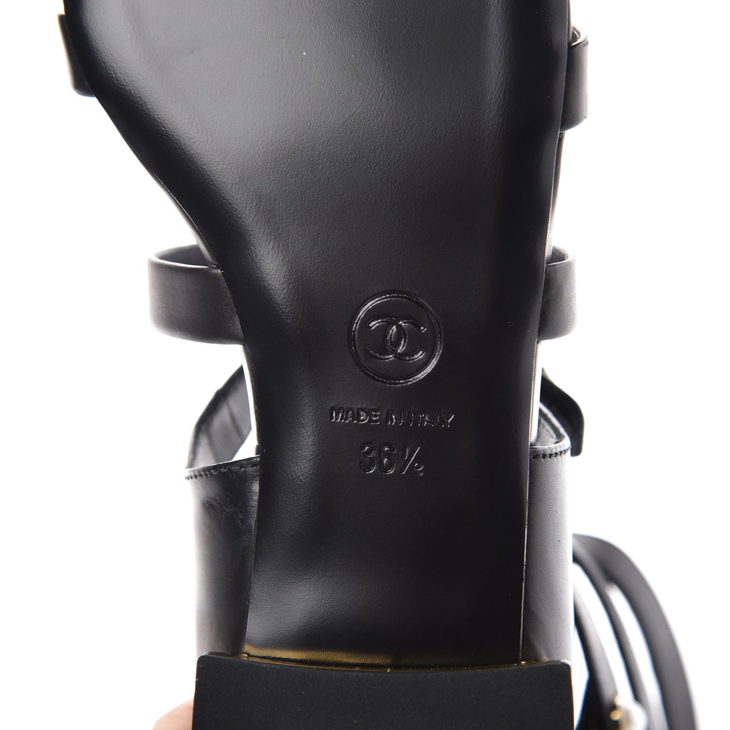 Chanel Calfskin Pearl Gladiator Sandals 36.5 Black 6 of 8