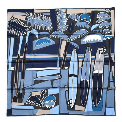Hermes Silk Sea Surf and Fun Scarf 90 Anthracite Marine Jean 1 of 6