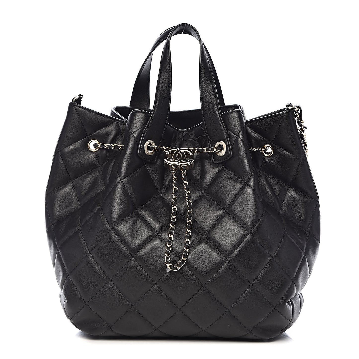 Lambskin Quilted CC Dweller Drawstring Tote Black