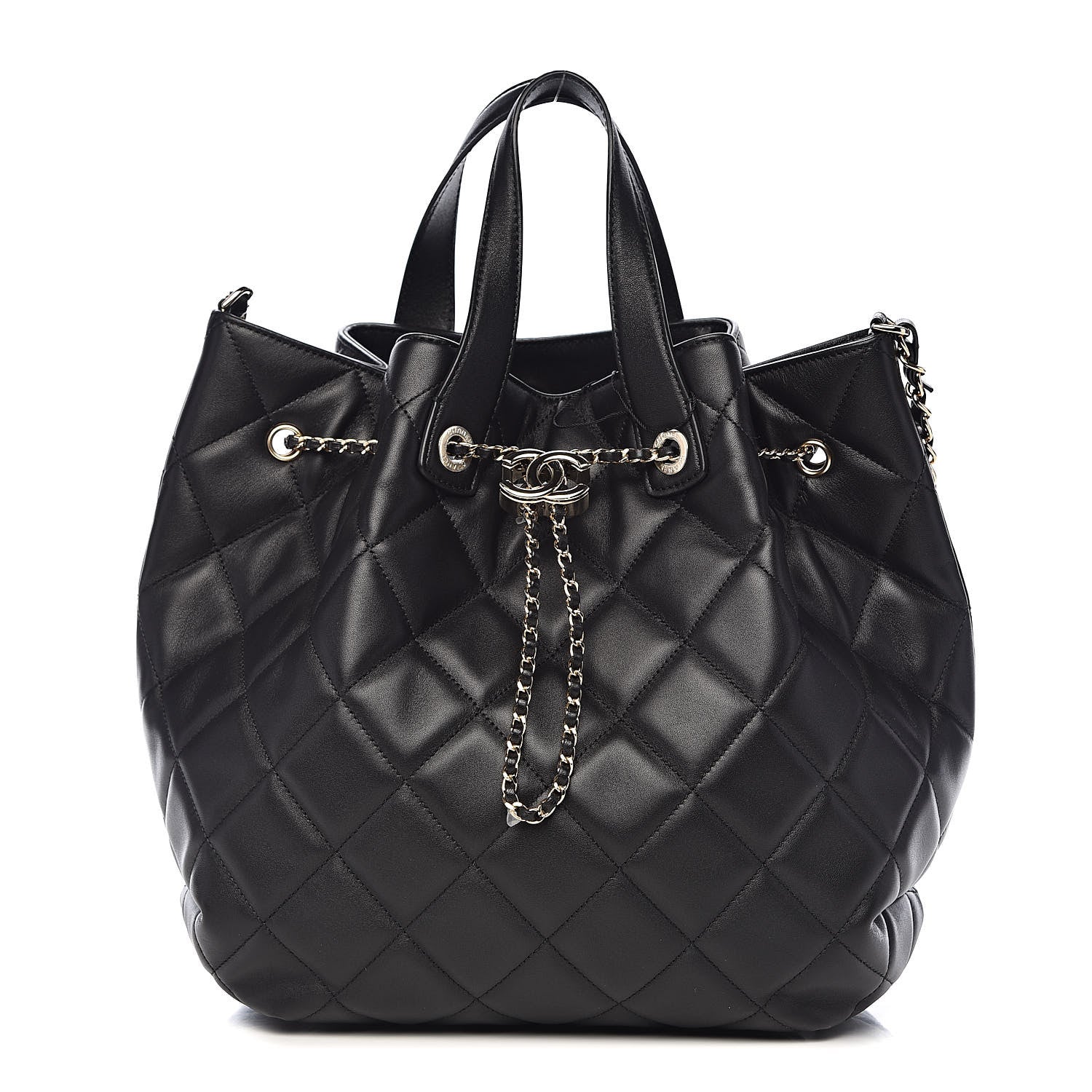 Chanel Lambskin Quilted CC Dweller Drawstring Tote Black 1 of 11