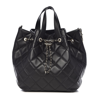 Chanel Lambskin Quilted CC Dweller Drawstring Tote Black 1 of 11