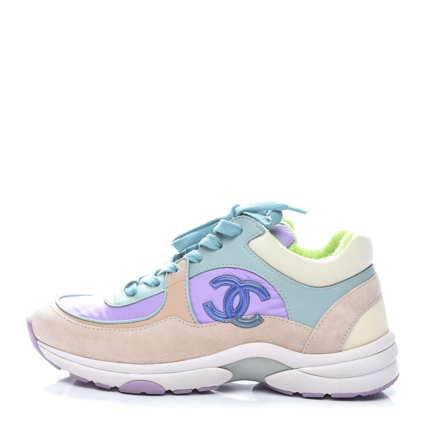 Nylon Lambskin Suede Calfskin CC Sneakers 36 Green Purple Pink