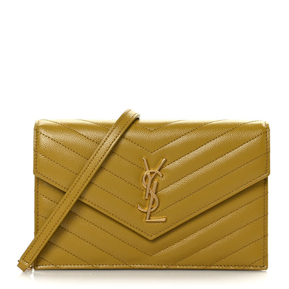 Saint Laurent Grain De Poudre Matelasse Chevron Monogram Envelope Chain Wallet Saffran 1 of 9